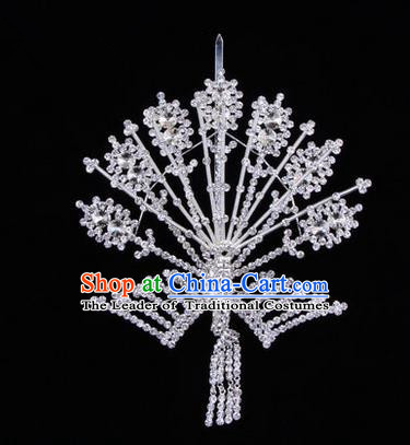 Chinese Ancient Peking Opera Head Accessories Diva Crystal Phoenix Hairpins White Tassel Step Shake, Traditional Chinese Beijing Opera Princess Hua Tan Hair Clasp Head-ornaments