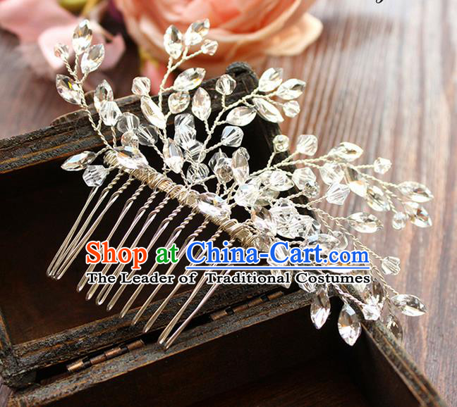 Top Grade Handmade Wedding Bride Hair Accessories Headwear, Traditional Princess Crystal Wedding Headpiece Hair Comb Jewelry for Women