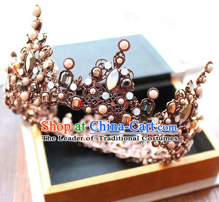 Top Grade Handmade Wedding Bride Hair Accessories Luxury Queen Crown, Traditional Baroque Princess Crystal Royal Crown Wedding Headwear for Women