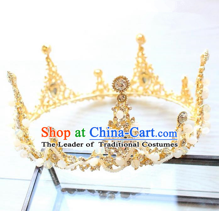 Top Grade Handmade Wedding Bride Hair Accessories Luxury Round Crystal Crown, Traditional Baroque Princess Crystal Royal Crown Wedding Headwear for Women