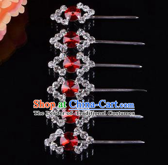 Chinese Ancient Peking Opera Head Accessories Diva Red Crystal Hairpins Rhombus Step Shake, Traditional Chinese Beijing Opera Princess Hua Tan Hair Clasp Head-ornaments