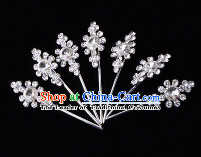 Chinese Ancient Peking Opera Head Accessories Diva White Crystal Hairpins Step Shake, Traditional Chinese Beijing Opera Princess Hua Tan Hair Clasp Head-ornaments