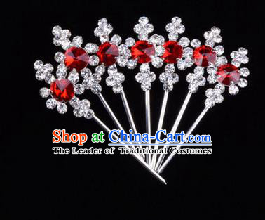 Chinese Ancient Peking Opera Head Accessories Diva Red Crystal Hairpins, Traditional Chinese Beijing Opera Princess Hua Tan Hair Clasp Head-ornaments