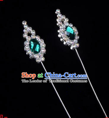 Chinese Ancient Peking Opera Head Accessories Diva Green Crystal Flower Bud Hairpins, Traditional Chinese Beijing Opera Princess Hua Tan Hair Clasp Head-ornaments