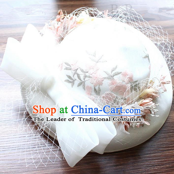 Top Grade Handmade Wedding Bride Hair Accessories Flowers Veil Hat, Traditional Princess Baroque Top Hats Headpiece for Women