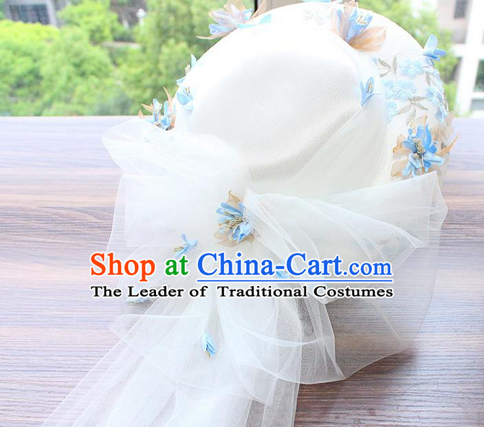 Top Grade Handmade Wedding Bride Hair Accessories Flowers Veil Hat, Traditional Princess Baroque Top Hats Headpiece for Women