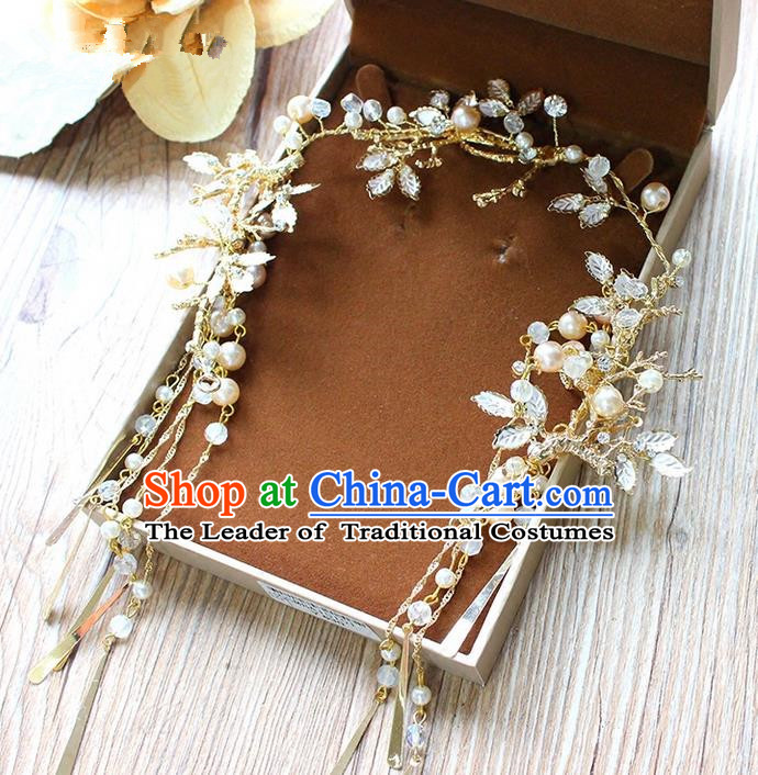 Top Grade Handmade Wedding Bride Hair Accessories Golden Headwear, Traditional Princess Baroque Pearl Hair Clasp Headpiece for Women