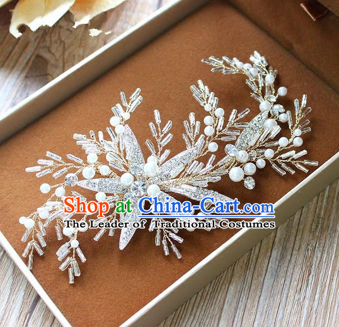 Top Grade Handmade Wedding Bride Hair Accessories Crystal Headwear, Traditional Princess Baroque Hair Stick Headpiece Hair Clips for Women