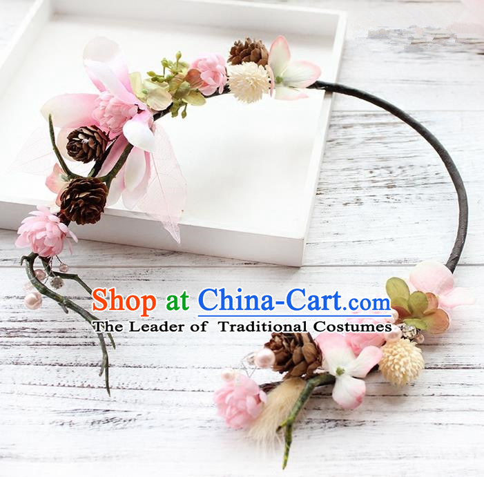 Top Grade Handmade Wedding Bride Hair Accessories Pink Flower Hair Clasp, Traditional Princess Baroque Headband Headpiece for Women