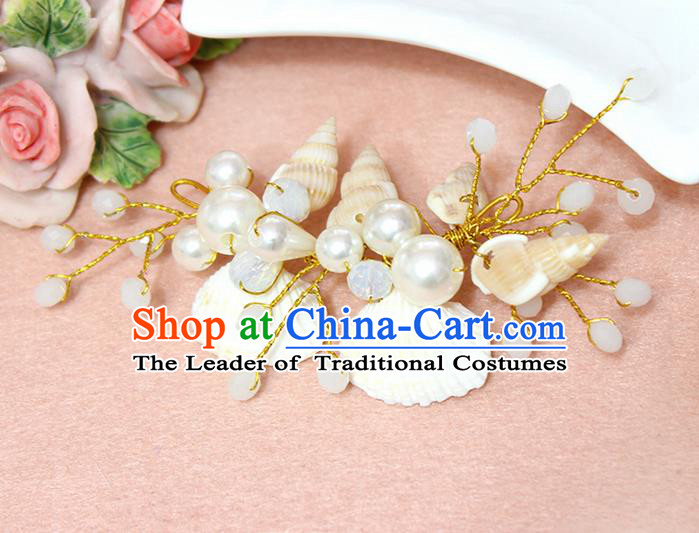 Top Grade Handmade Wedding Bride Hair Accessories Pearl Shell Hair Claws, Traditional Princess Baroque White Beads Hair Stick Headpiece for Women