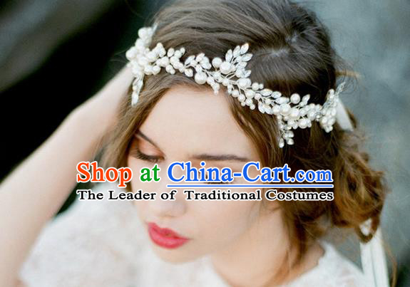 Top Grade Handmade Wedding Bride Hair Accessories Pearl Headband, Traditional Princess Baroque Hair Stick Headpiece Hair Clasp for Women