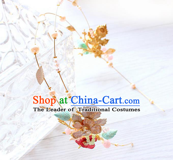 Top Grade Handmade Wedding Bride Hair Accessories Golden Hair Clips, Traditional Princess Baroque Conch Hair Clasp Headpiece for Women