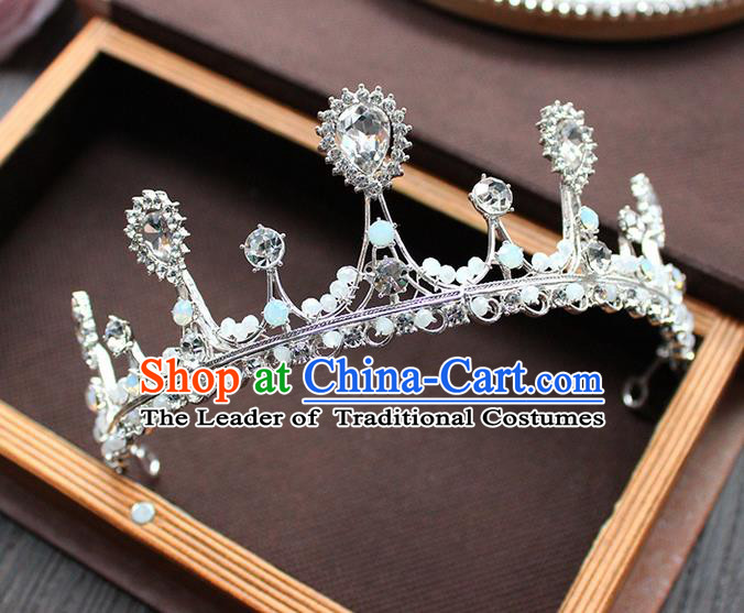 Top Grade Handmade Wedding Hair Accessories Bride Vintage Beads Crown, Traditional Baroque Queen Crystal Royal Crown Wedding Headwear for Women