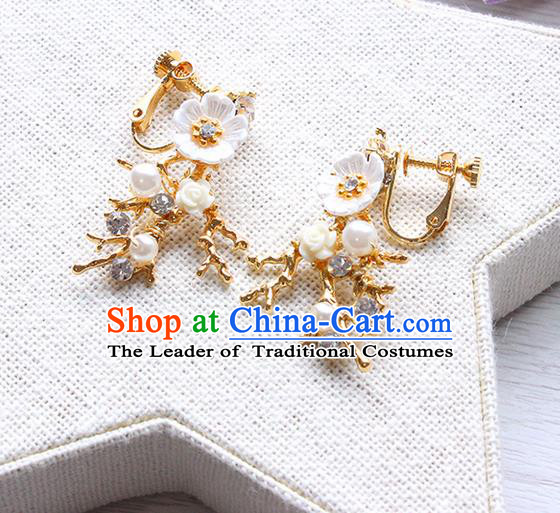 Top Grade Handmade China Wedding Bride Accessories White Shell Pearl Earrings, Traditional Princess Wedding Eardrop Jewelry for Women