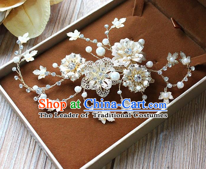 Top Grade Handmade Wedding Bride Hair Accessories Crystal Hairpin Hair Claw, Traditional Princess Baroque Pearl Hair Stick Headpiece for Women