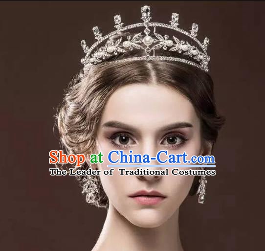 Top Grade Handmade Wedding Hair Accessories Bride Vintage Crystal Crown, Traditional Baroque Princess Royal Crown Wedding Headwear for Women