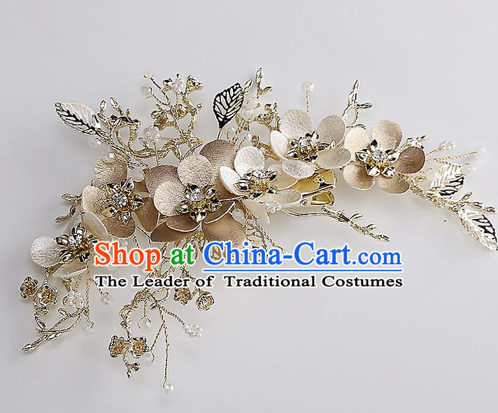 Top Grade Handmade Wedding Bride Hair Accessories Golden Hair Comb, Traditional Baroque Princess Hair Stick Headpiece for Women