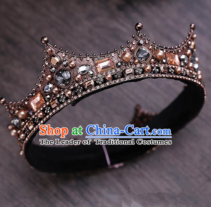 Top Grade Handmade Wedding Hair Accessories Bride Princess Crystal Crown, Traditional Baroque Queen Retro Crystal Round Royal Crown Wedding Headwear for Women