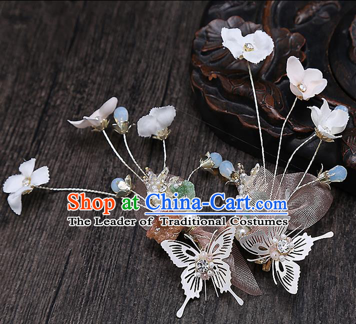 Top Grade Handmade Wedding Bride Hair Accessories Butterfly Hair Claw, Traditional Baroque Princess Hair Stick Headpiece for Women