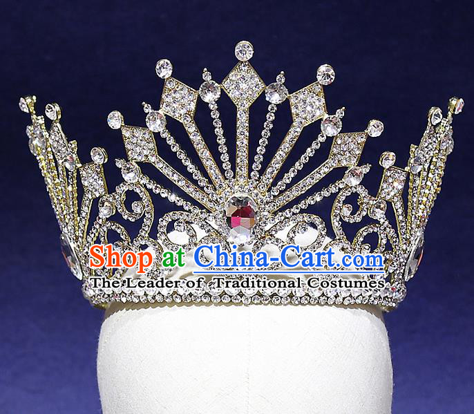 Top Grade Handmade Wedding Hair Accessories Bride Vintage Diamante Crystal Crown, Traditional Baroque Queen Royal Crown Wedding Headwear for Women