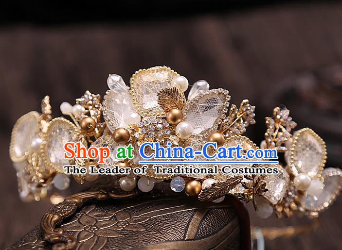 Top Grade Handmade Wedding Hair Accessories Bride Princess Pearl Crown, Traditional Baroque Queen Retro Royal Crown Wedding Headwear for Women