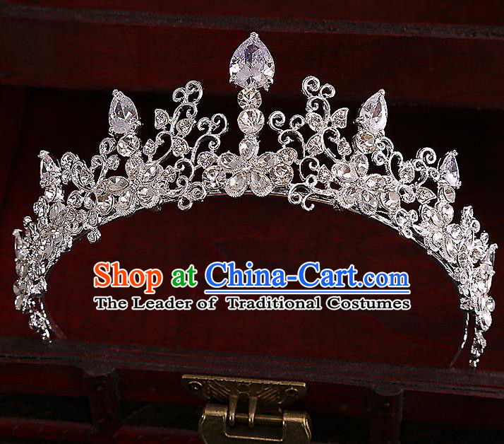 Top Grade Handmade Wedding Hair Accessories Bride Princess Crystal Imperial Crown, Traditional Baroque Zircon Royal Crown Wedding Headwear for Women