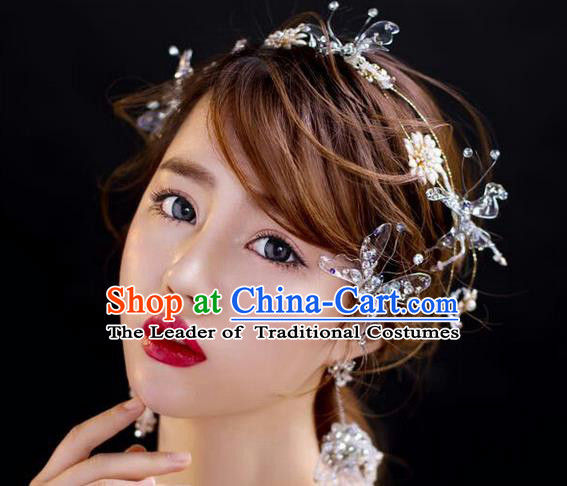 Top Grade Handmade Wedding Hair Accessories Bride Crystal Headband Butterfly Hair Clasp, Traditional Baroque Princess Headdress for Women