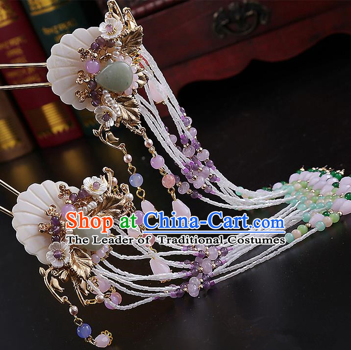 Top Grade Chinese Handmade Wedding Hair Accessories, Traditional China Xiuhe Suit Bride Hairpins Hanfu Long Tassel Step Shake Headdress for Women