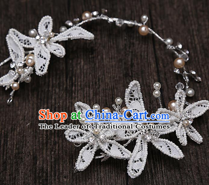 Top Grade Handmade Wedding Dragonfly Hair Accessories Bride Hair Clip, Traditional Baroque Princess Lace Flowers Hair Clasp Headband Headdress for Women