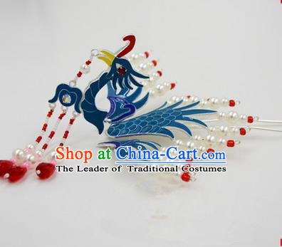 Chinese Ancient Peking Opera Head Accessories Diva Long Tassel Phoenix Hairpins, Traditional Chinese Beijing Opera Princess Hua Tan Hair Clasp Head-ornaments