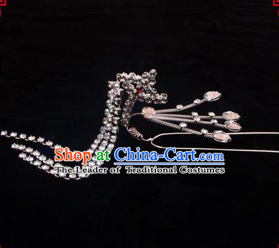 Chinese Ancient Peking Opera Head Accessories Diva Pink Crystal Hairpins Step Shake, Traditional Chinese Beijing Opera Princess Hua Tan Hair Clasp Head-ornaments