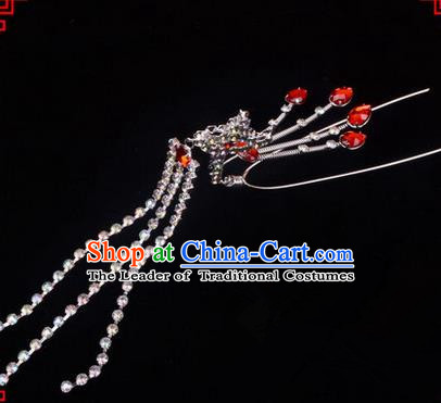 Chinese Ancient Peking Opera Head Accessories Diva Red Crystal Hairpins Step Shake, Traditional Chinese Beijing Opera Princess Hua Tan Hair Clasp Head-ornaments