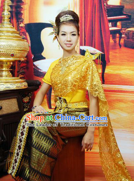 Traditional Traditional Thailand Female Clothing, Southeast Asia Thai Ancient Costumes Sari Dress for Women