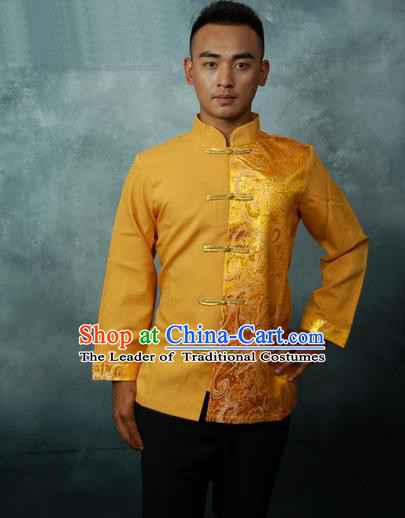 Traditional Traditional Thailand Male Clothing, Southeast Asia Thai Ancient Costumes Dai Nationality Golden Blouse for Men