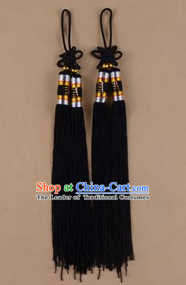 Traditional Chinese Ancient Peking Opera Taiji Sword Tassel, Traditional Chinese Beijing Opera Black Long Tassel Straightsword Hat Tassels