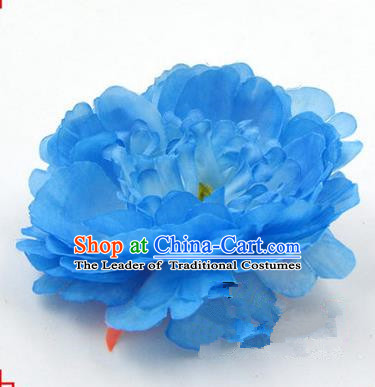 Top Grade Chinese Ancient Peking Opera Hair Accessories Diva Blue Peony Hairpins, Traditional Chinese Beijing Opera Hua Tan Hair Clasp Head-ornaments