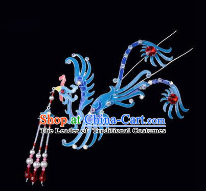 Top Grade Chinese Ancient Peking Opera Hair Accessories Diva Hairpins Phoenix Tassel Step Shake, Traditional Chinese Beijing Opera Hua Tan Hair Clasp Head-ornaments