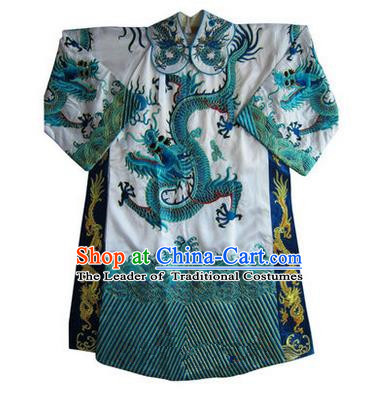 Traditional Chinese Beijing Opera Emperor Clothing, China Peking Opera King White Embroidered Dragon Robe Opera Costumes