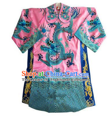 Traditional Chinese Beijing Opera Emperor Clothing, China Peking Opera King Pink Embroidered Dragon Robe Opera Costumes