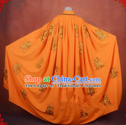 Traditional Chinese Beijing Opera Shaoxing Opera Young Lady Clothing Yellow Cloak, China Peking Opera Diva Role Hua Tan Costume Embroidered Longevity Mantle