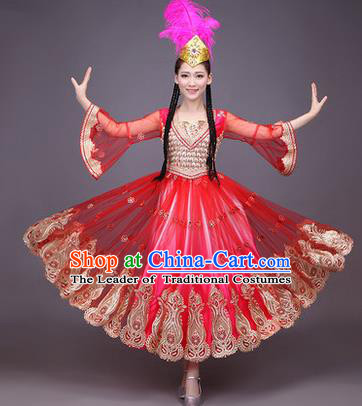 Traditional Chinese Uyghur Nationality Dancing Costume, Folk Dance Ethnic Costume, Chinese Minority Nationality Uigurian Dance Dress for Women