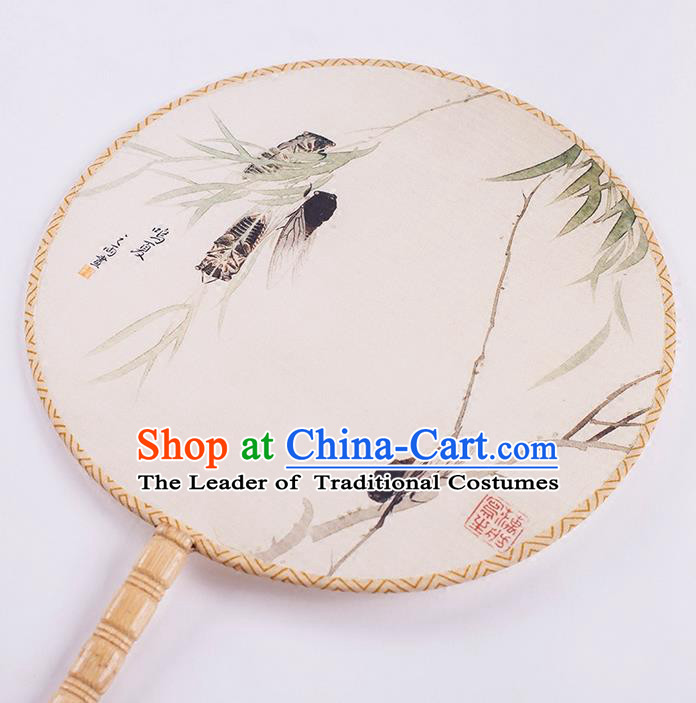 Traditional Chinese Ancient Hanfu Printing Cicadidae Round Fans for Women