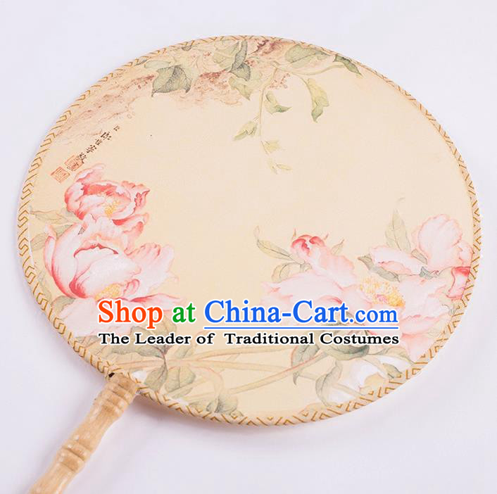 Traditional Chinese Ancient Hanfu Printing Peony Round Fans for Women