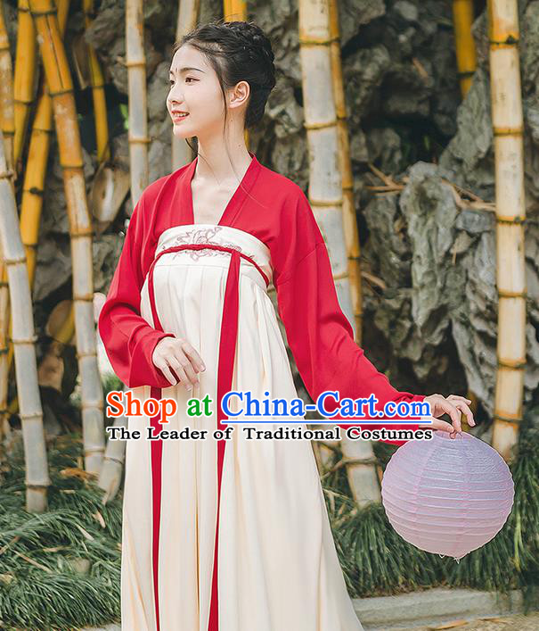 Traditional Chinese Tang Dynasty Palace Princess Costume, Elegant Hanfu Clothing Embroidered Red Ru Dress, Chinese Ancient Princess Clothing for Women