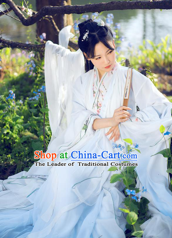 Traditional Chinese Han Dynasty Swordswoman Costume, Elegant Hanfu Cosplay Peri Clothing Ancient Chinese Princess Embroidered Peach Blossom Dance Dress for Women