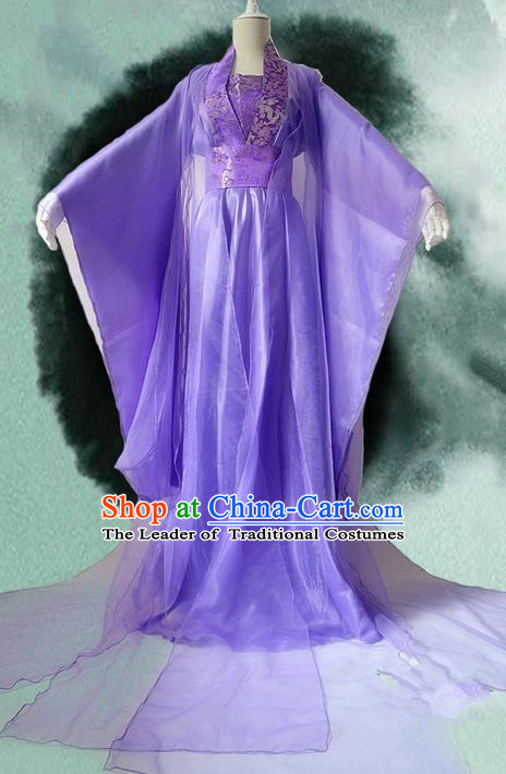 Traditional Chinese Cosplay Young Lady Costume, Chinese Ancient Hanfu Han Dynasty Princess White Dress Clothing for Women