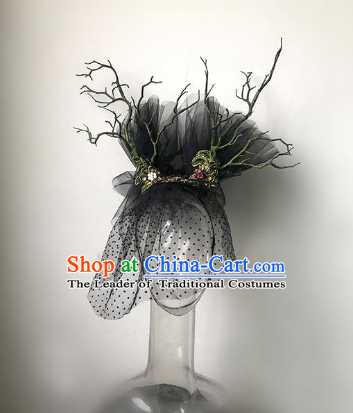 Top Grade Asian Headpiece Headdress Ornamental Black Feather Hair Clasp, Brazilian Carnival Halloween Occasions Handmade Miami Veil Headwear for Women