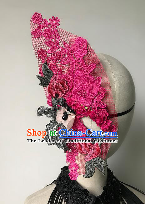 Top Grade Asian Headpiece Headdress Ornamental Pink Half Mask, Brazilian Carnival Halloween Occasions Handmade Miami Vintage Lace Mask for Women