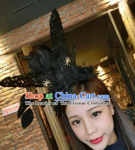 Top Grade Miami Deluxe Black Feather Hair Accessories, Halloween Headdress Brazilian Carnival Occasions Handmade Feather Headwear for Women