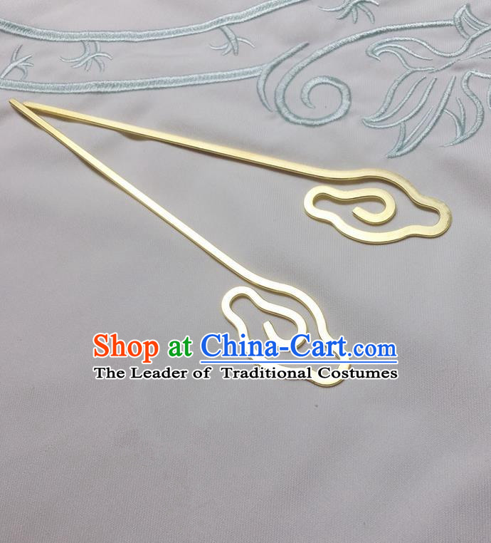 Asian Chinese Traditional Headdress Brass Lucky Clouds Hairpins, China Ancient Handmade Bride Hanfu Step Shake Hair Stick Headwear for Women